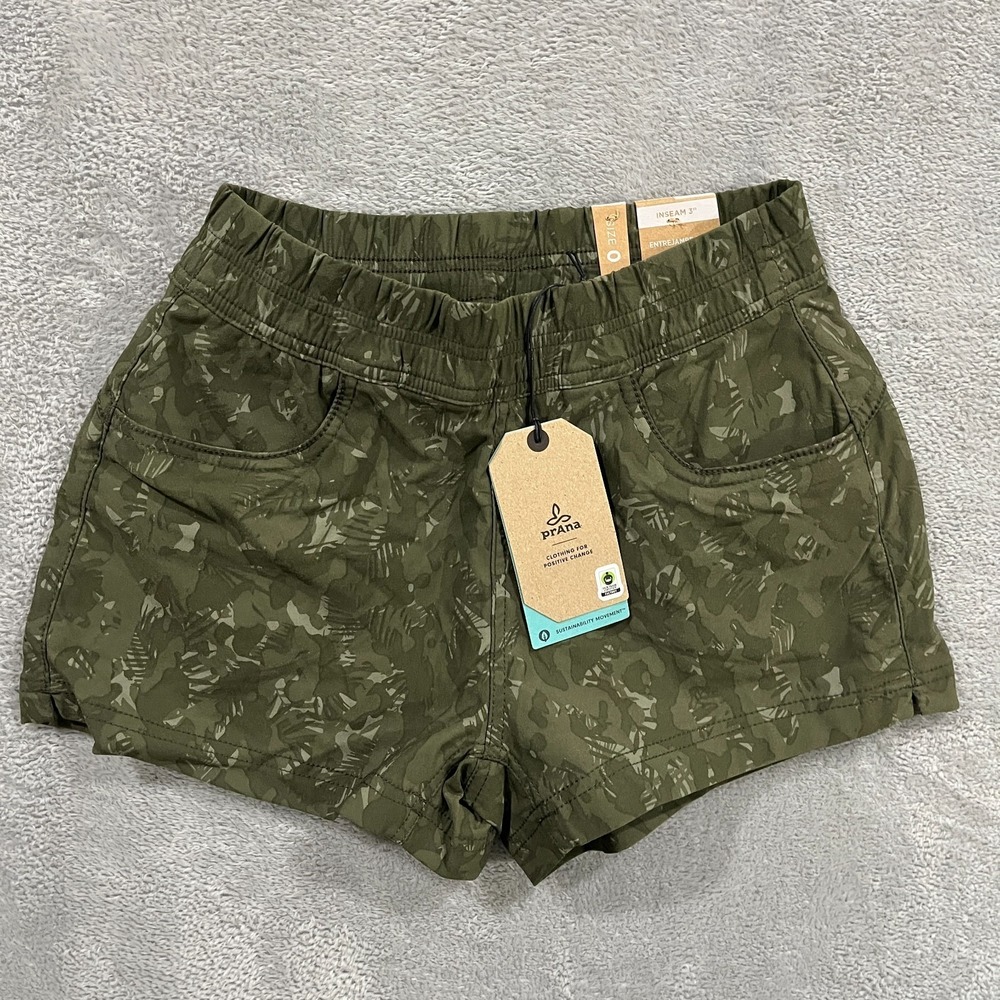 prAna Shorts Womens 0 Evergreen Camouflage Print Standard Fit 24x3 Outdoors Hike